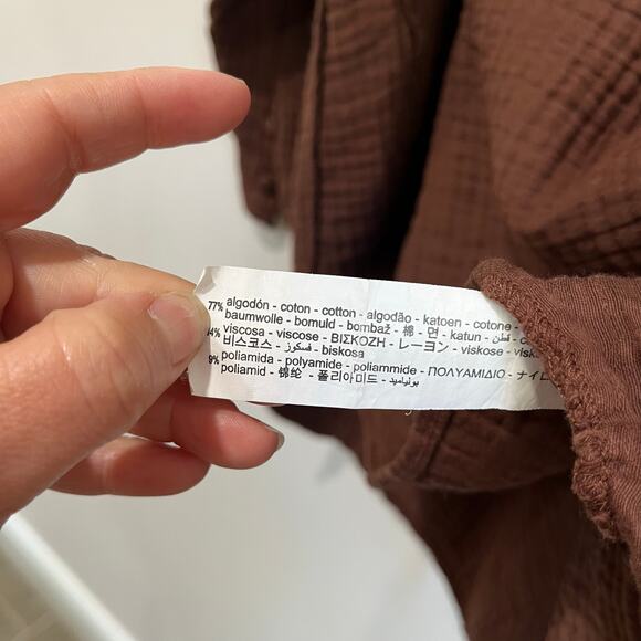 Zara Cotton Blend Oversized Top Size XS Brown Textured Gauze Relaxed Fit - Picture 8 of 8